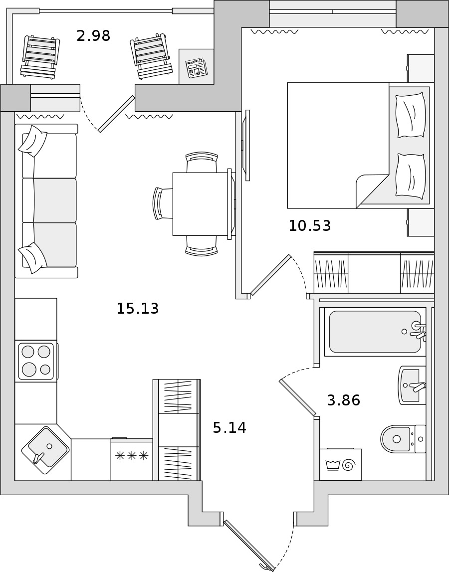 1-комнатная квартира 34.66 м², 17/18 эт., ЖК «Город Первых»